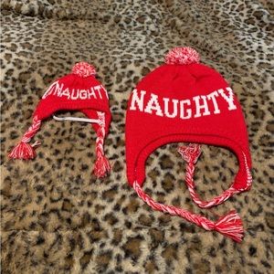 Dog & Owner Nice Naughty Christmas Knit Hats EUC